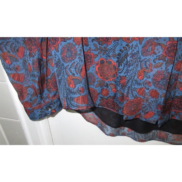 Hanley Mellon 100% Silk 8 Blouse Blue Floral Boho Semi Sheer M Shirt Tunic Mint! - Picture 2 of 10